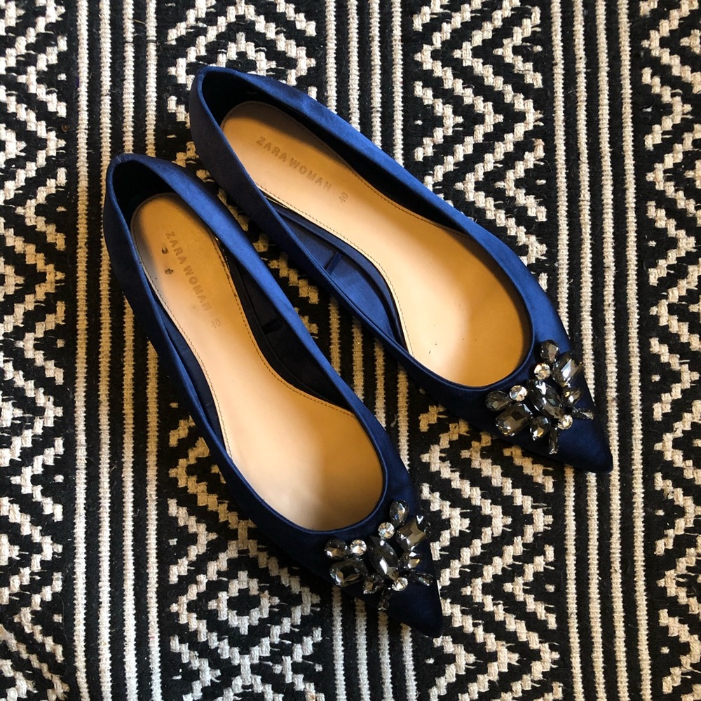Zara Satin Gemstone Flats, Size 40